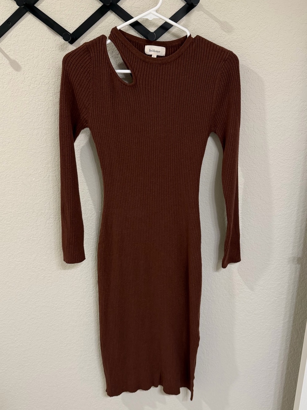 Böhme Women’s Brown Ribbed Knit Bodycon Dress, Small